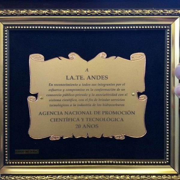Placa de reconocimiento a la labor de LaTe Andes - ANPCyT